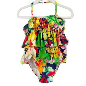 Ralph Lauren Baby Girls Tiered Halter Tropical Floral One Piece‎ Swimsuit 18M